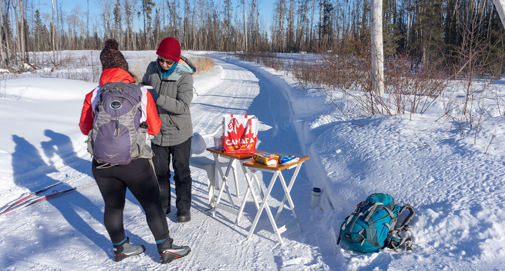 Getting set up at the start line of the Don Allen Saskaloppet in La Ronge, Saskatchewan