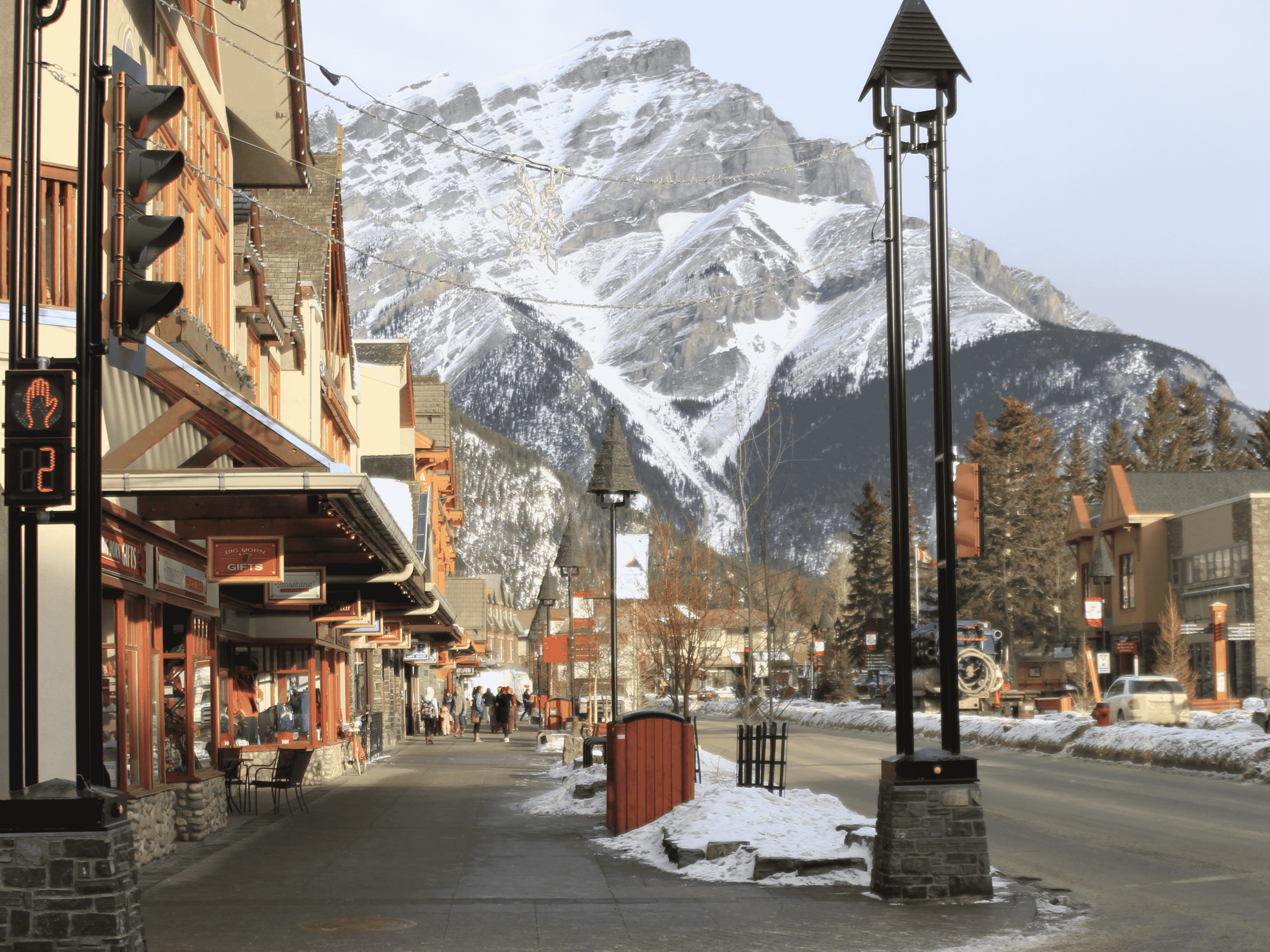 Snowy mountain and town in Banff, Alberta, Canada