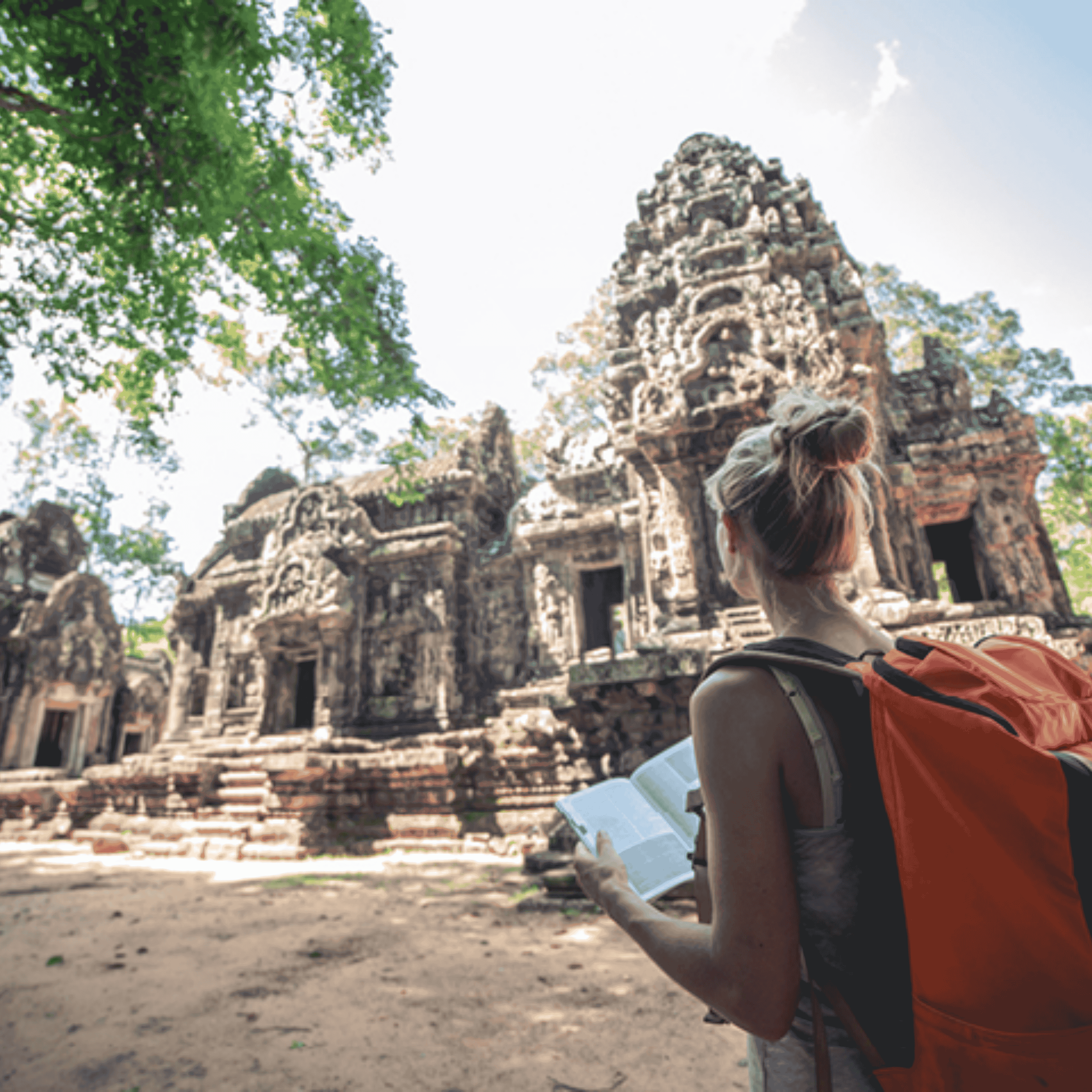 Solo female traveller exploring Angkor Wat in Cambodia