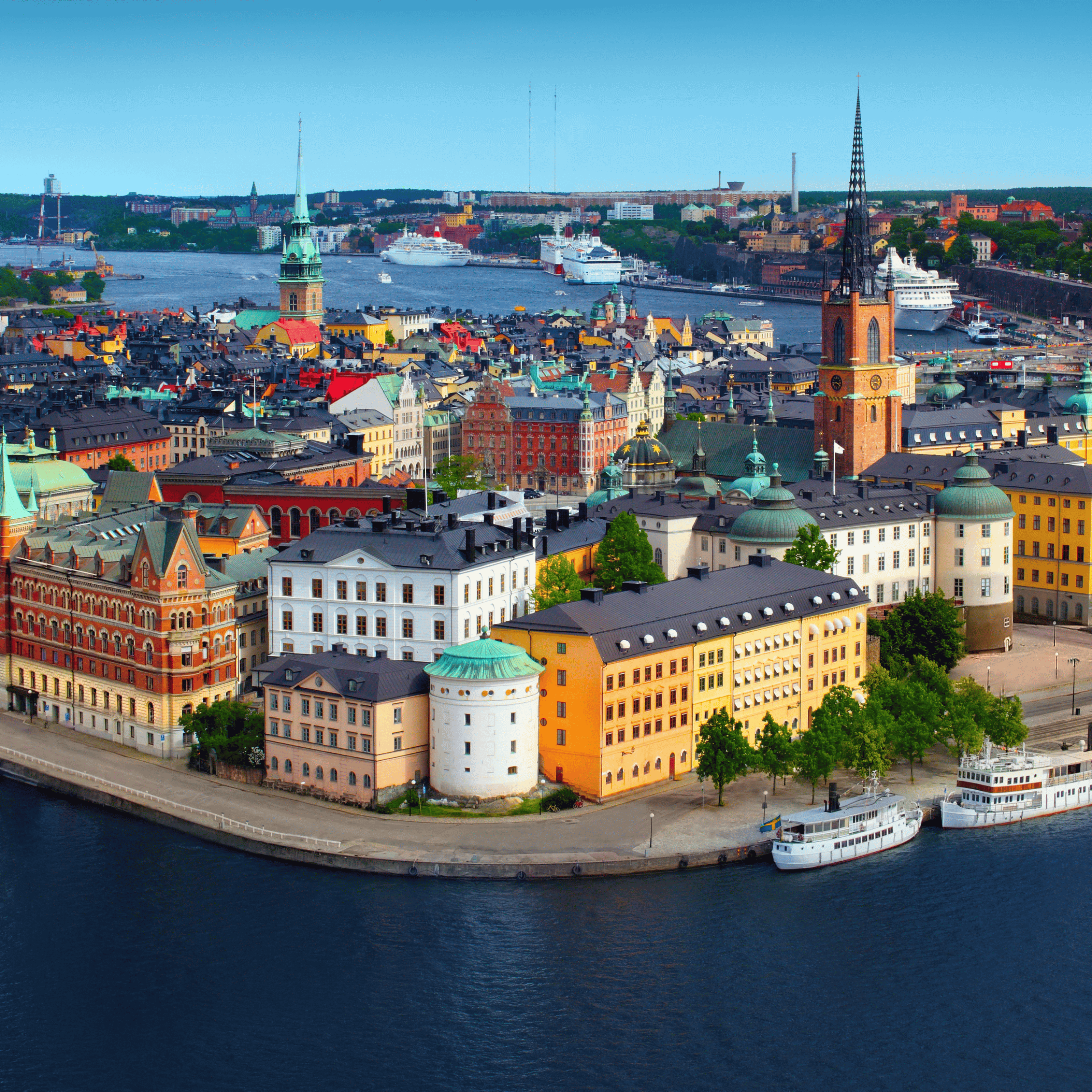 Aerial shot of quaint city of Stockholm in Sweden