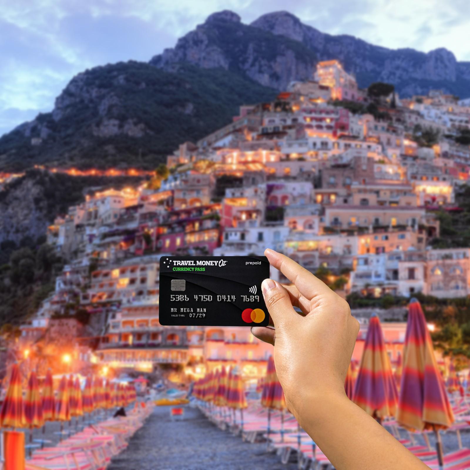 Using Travel Money Oz Currency Pass prepaid travel card in Positano, Italy, during European summer trip