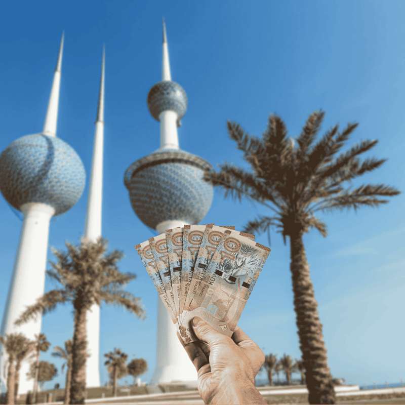 Kuwaiti Dinar (KWD) notes with Kuwait Towers