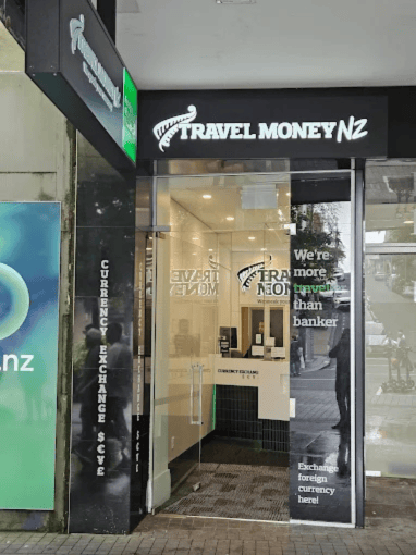 Travel Money NZ Central City Christchurch store showing currency exchange counter