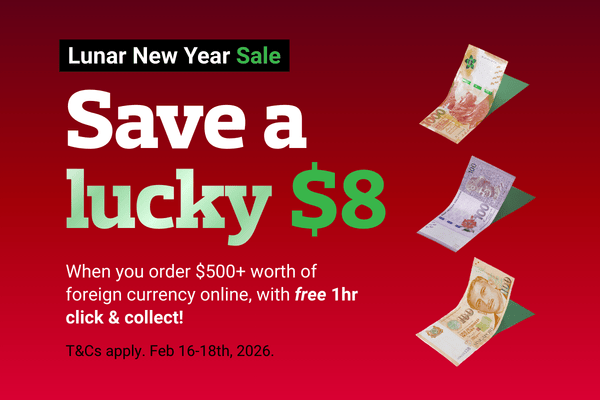 When you order $500+ worth of foreign currency online, with free 1hr click & collect!