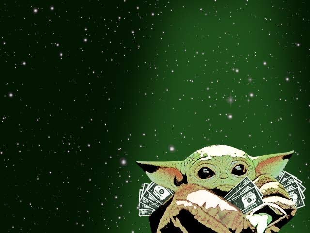 Baby yoda with money
