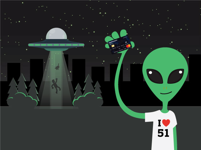 Alien holding Cash Passport 