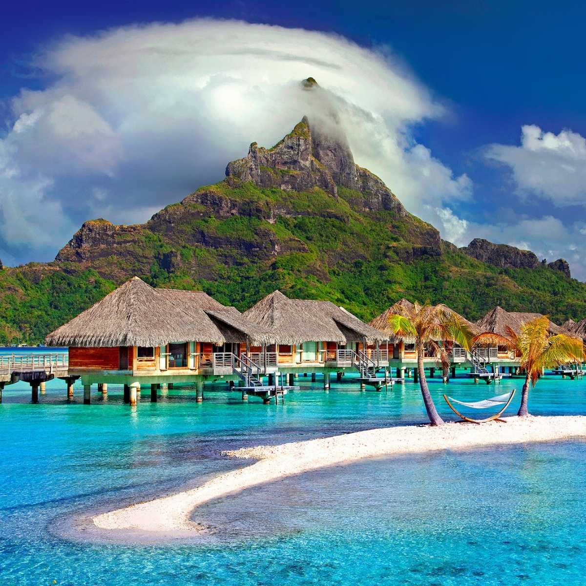 A photo of overwater bungalows in Tahiti