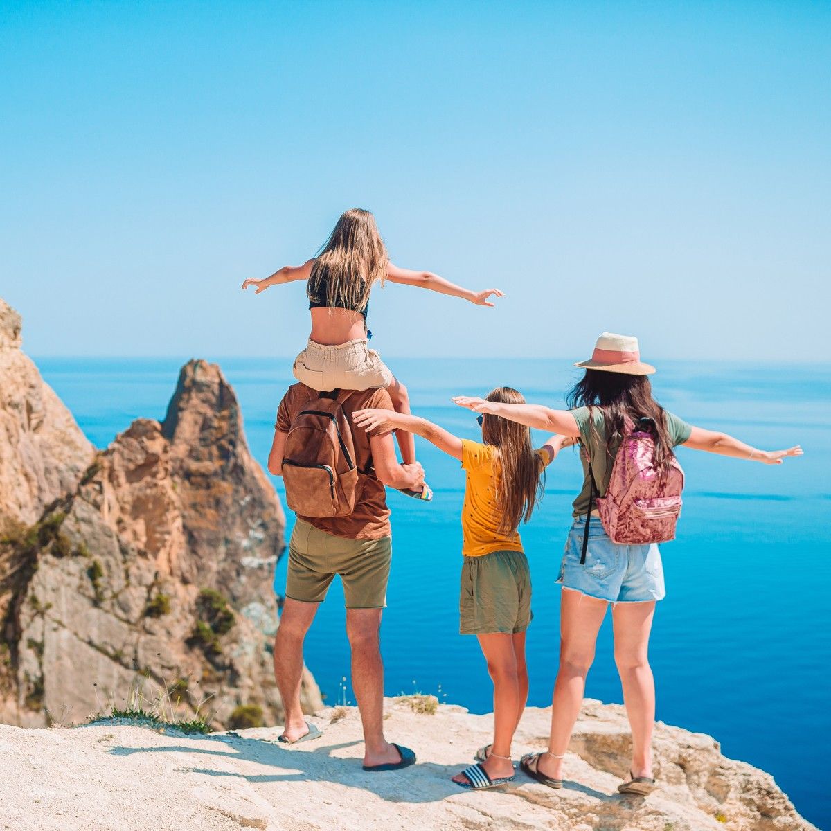 A family of four on holiday