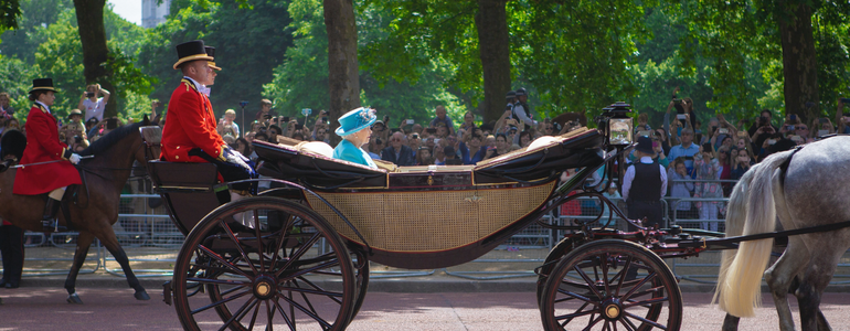 Queen Elizabeth II in horse-drawn carriage