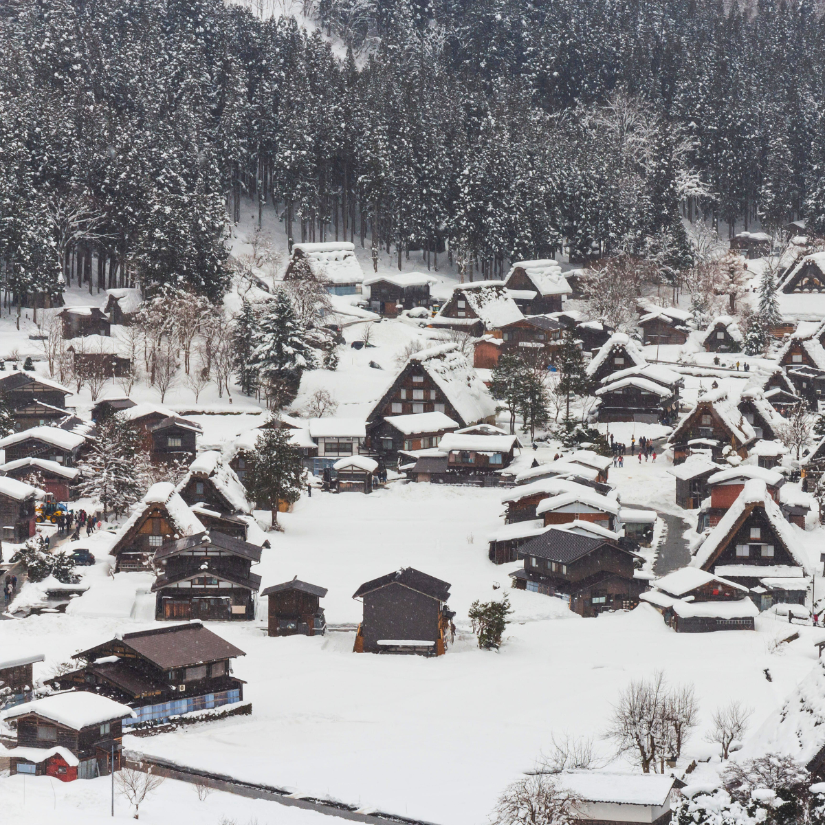 A snowy village in Japan