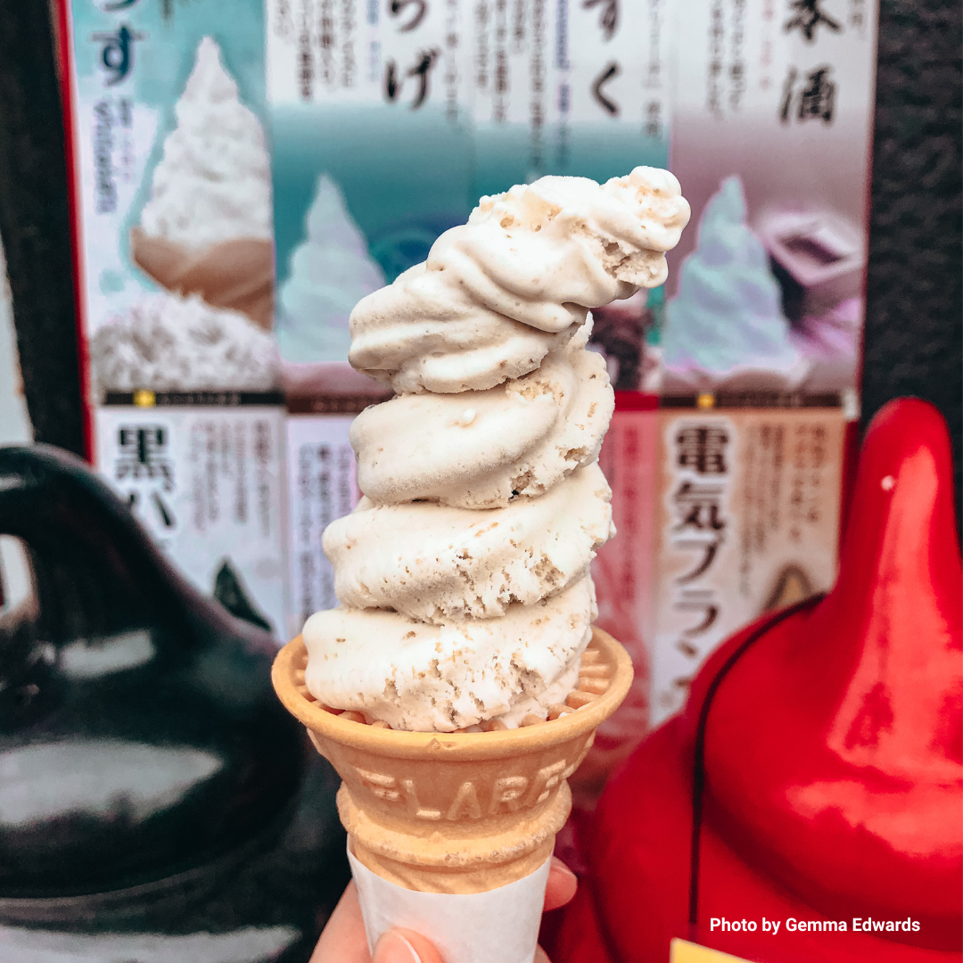 Sake flavoured Japanese soft creme icecream in Kamakura, Japan, by Gemma Edwards