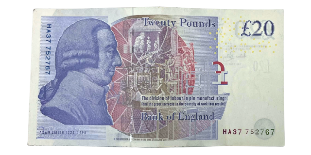 Old 20 pound GBP paper banknote