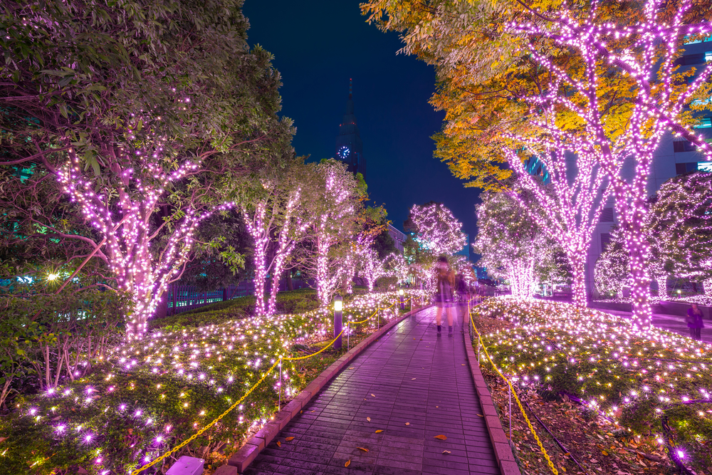 Purple lights in Tokyo at night