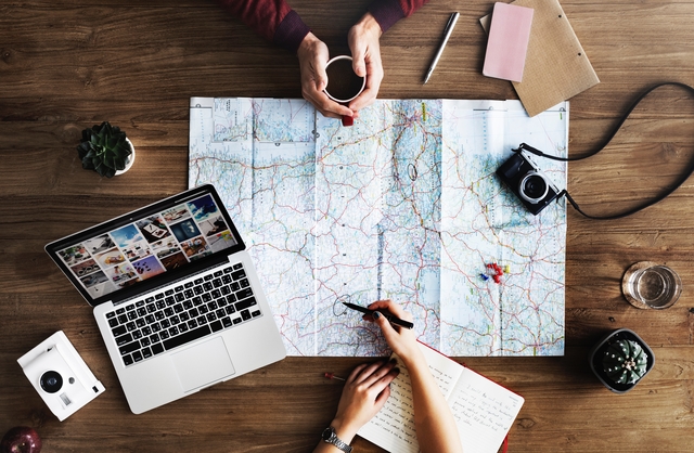 Map flatlay planning a holiday