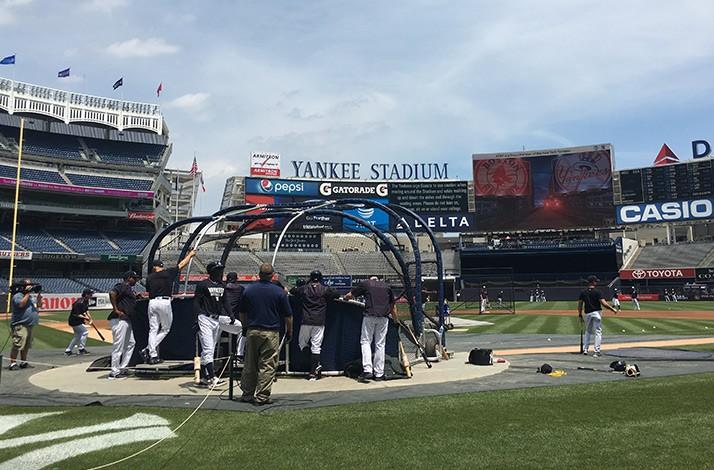 batting practice at Yankee stadium