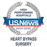 U S News and World Report badge recognizing UCSF among the High Performing Hospitals for Heart Bypass Surgery, 2024-2025