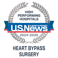 U S News and World Report badge recognizing UCSF among the High Performing Hospitals for Heart Bypass Surgery, 2024-2025