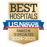 U S News and World Report badge recognizing UCSF's ranking among the leading hospitals in 13 specialty areas for 2024 to 2025