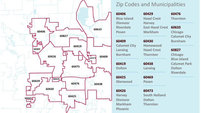 UChicago Medicine's Southland service area zip code map