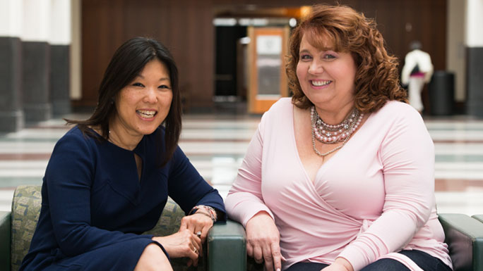 S. Diane Yamada, MD, and Mary Zirino, endometrial cancer survivor.