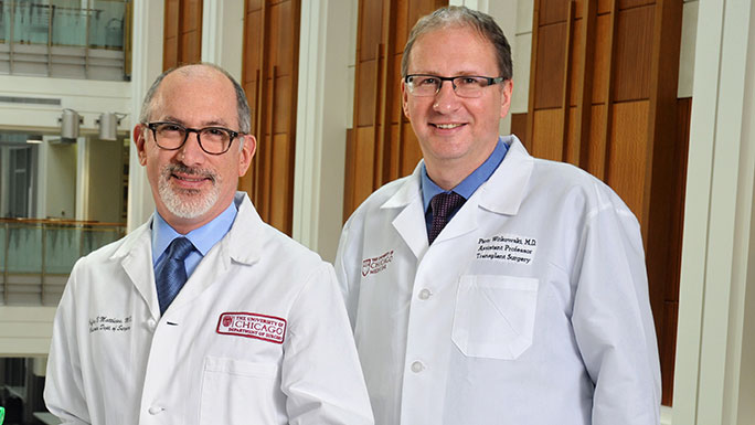 Dr. Jeffrey B. Matthews, Dallas B. Phemister Professor of Surgery and Chair of the Department of Surgery, and Dr. Piotr Witkowski, Assistant Professor of Surgery and Director of the Pancreatic and Islet Transplant Program