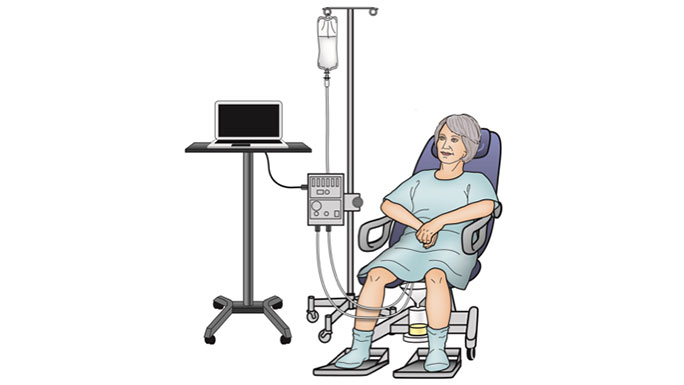 Illustration of patient sitting during urodynamic testing