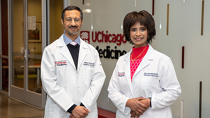Reproductive endocrinologists A. Musa Zamah, MD, and Sana Salih, MD, MS, at UChicago Medicine's South Loop fertility clinic location
