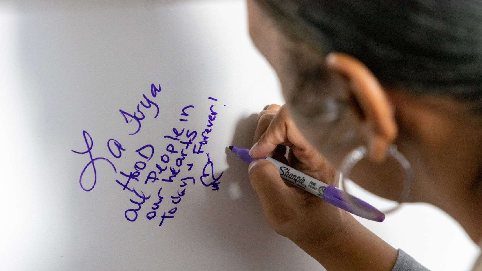 Close up of beam signing