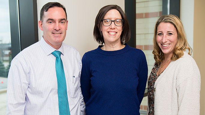 John Moroney, MD, ovarian cancer patient Laura Furmanek, of Munster, Indiana, and Christine Deskovich
