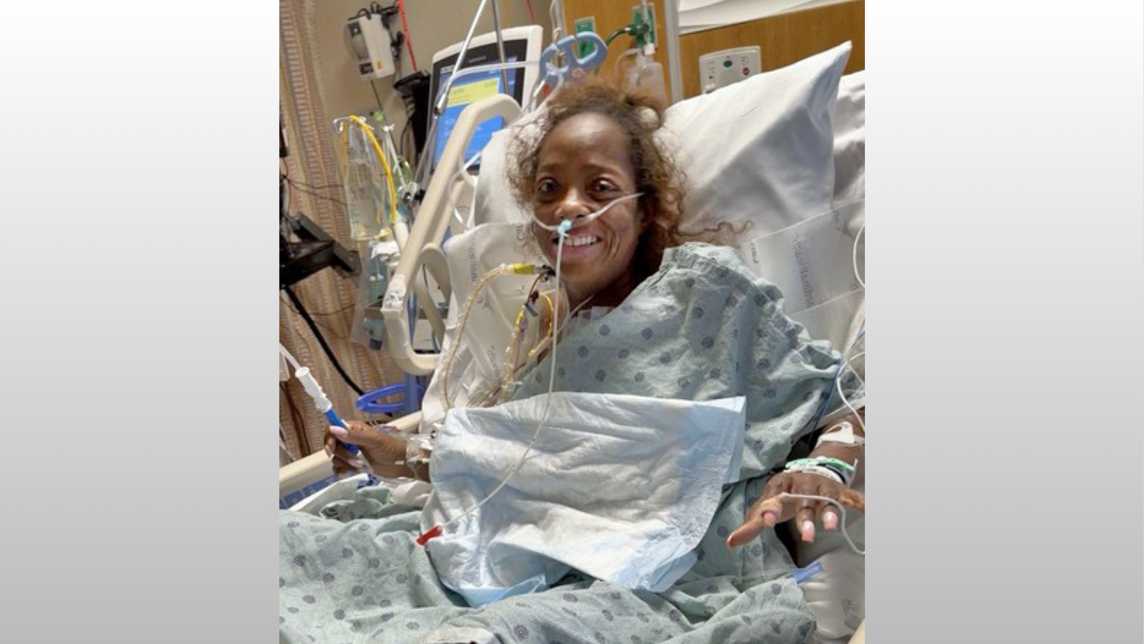 Donna Parks in hospital bed before surgery