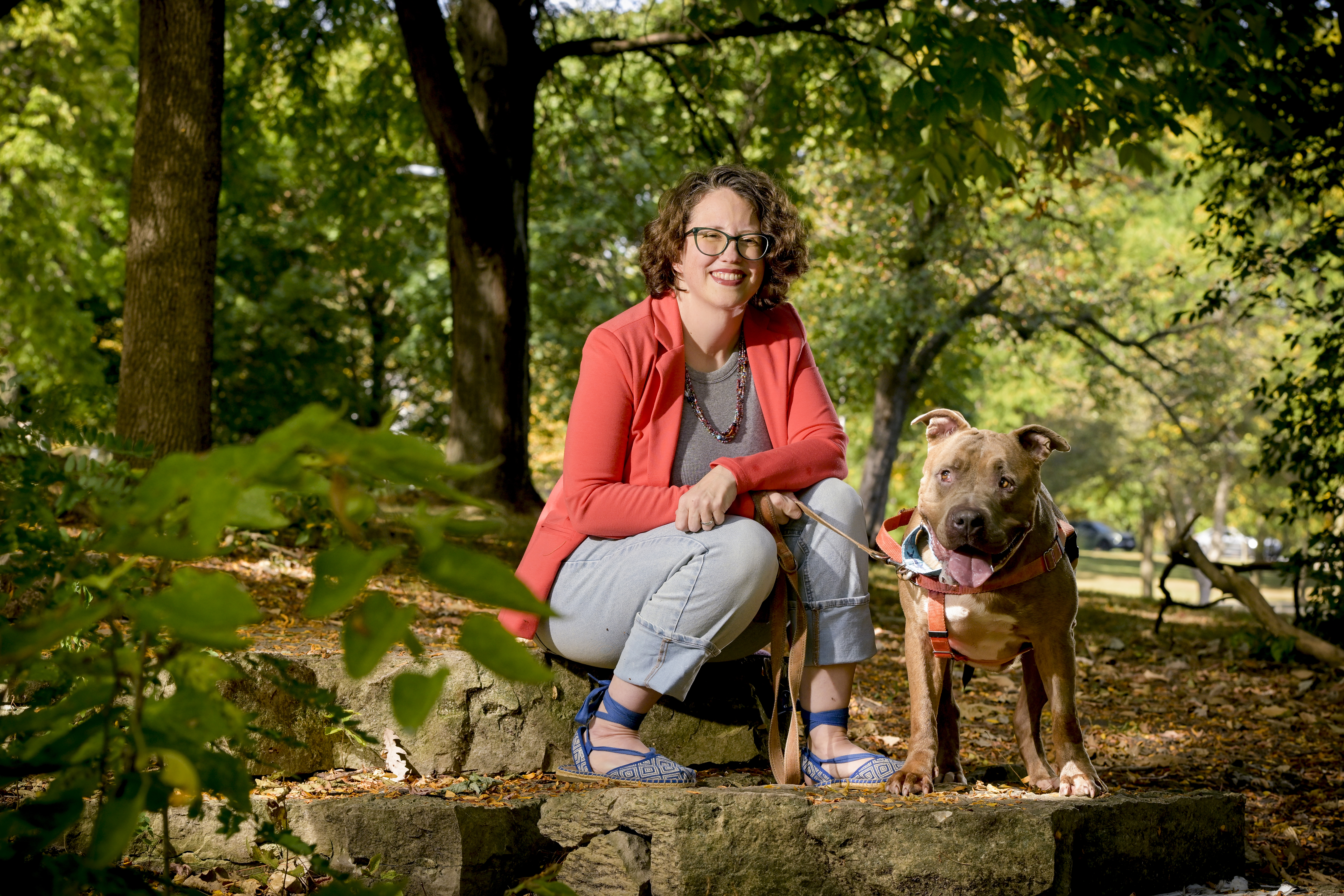 Crystal Hendricks-Kretzer, pictured with her dog, Persephone, enrolled in a clinical trial as part of her treatment for triple-positive breast cancer at the UChicago Medicine. (Mark Black)