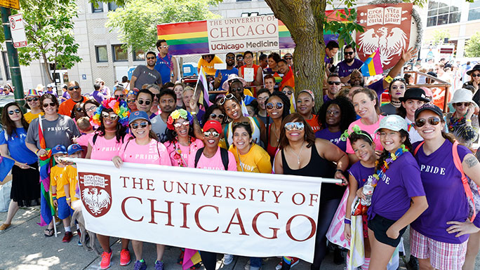 UChicago and UChicago Medicine marchers at Chicago's annual Pride Parade
