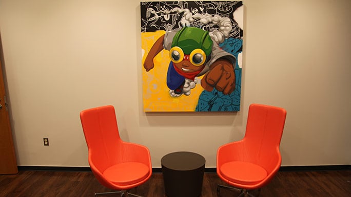 Artwork in lounge for teens with cancer at Comer Children's Hospital
