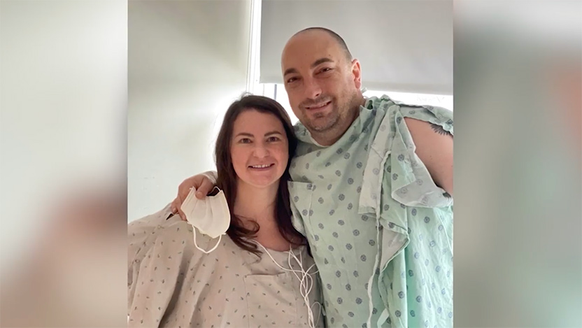 Caroline Bivens and Robert Baldwin in the hospital post-kidney donor nephrectomy