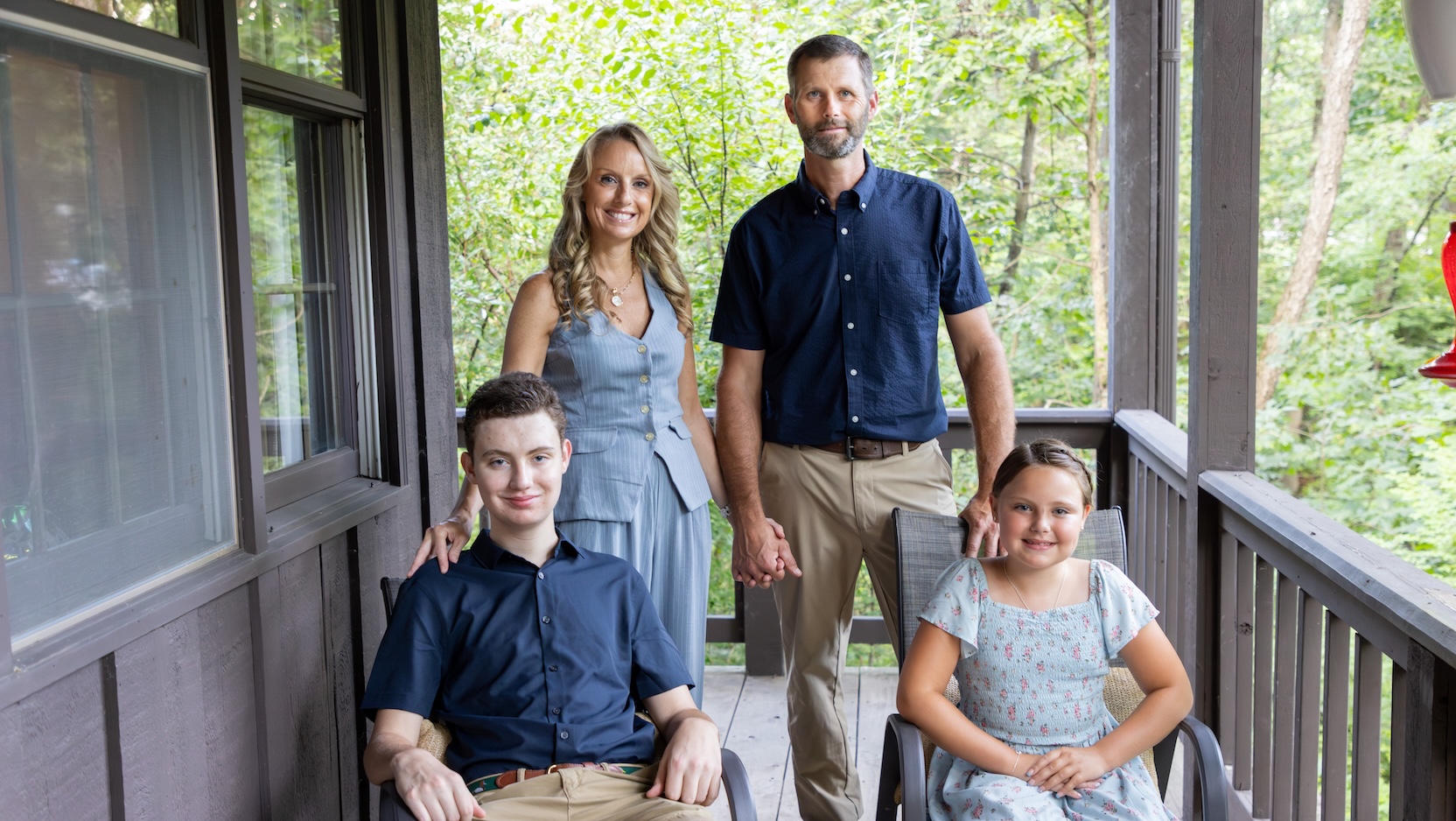 Maddox McCullough, bottom left, poses with his parents, Amanda and Blake, and his sister, Daisy. (Jordan Porter-Woodruff)