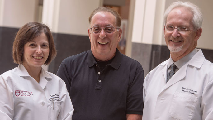 Internist Lisa Vinci, MD; Greg Klawitter, lung cancer survivor; Mark Ferguson, MD, thoracic surgeon