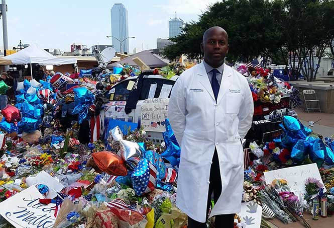 Brian Williams, MD, at a memorial that was created after the Dallas shootings.