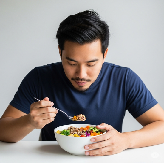 A man eats a fiber-rich meal.