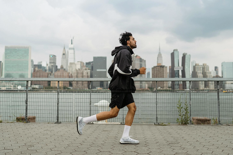 A man exercises outdoors.