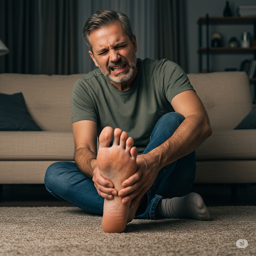 A person gripping their foot in pain.