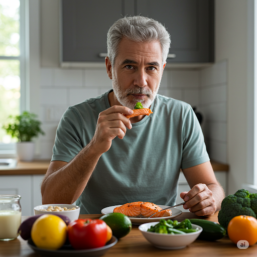 A man enjoys healthy food.