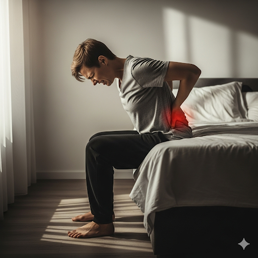 A man with nerve pain in his lower back.