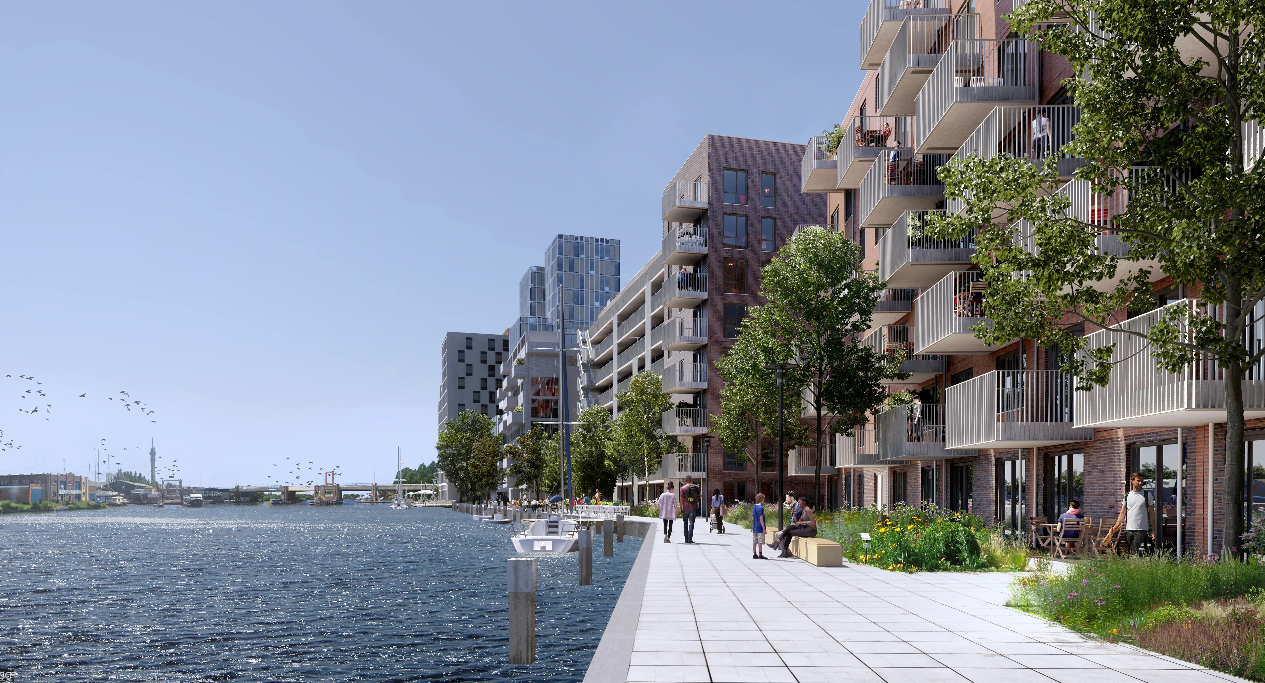 Artist Impression van het galerij gebouw dat gerealiseerd gaat worden in het Zaankwartier