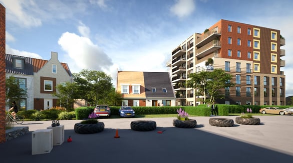 Grondgebonden woningen en woontoren in Groningen
