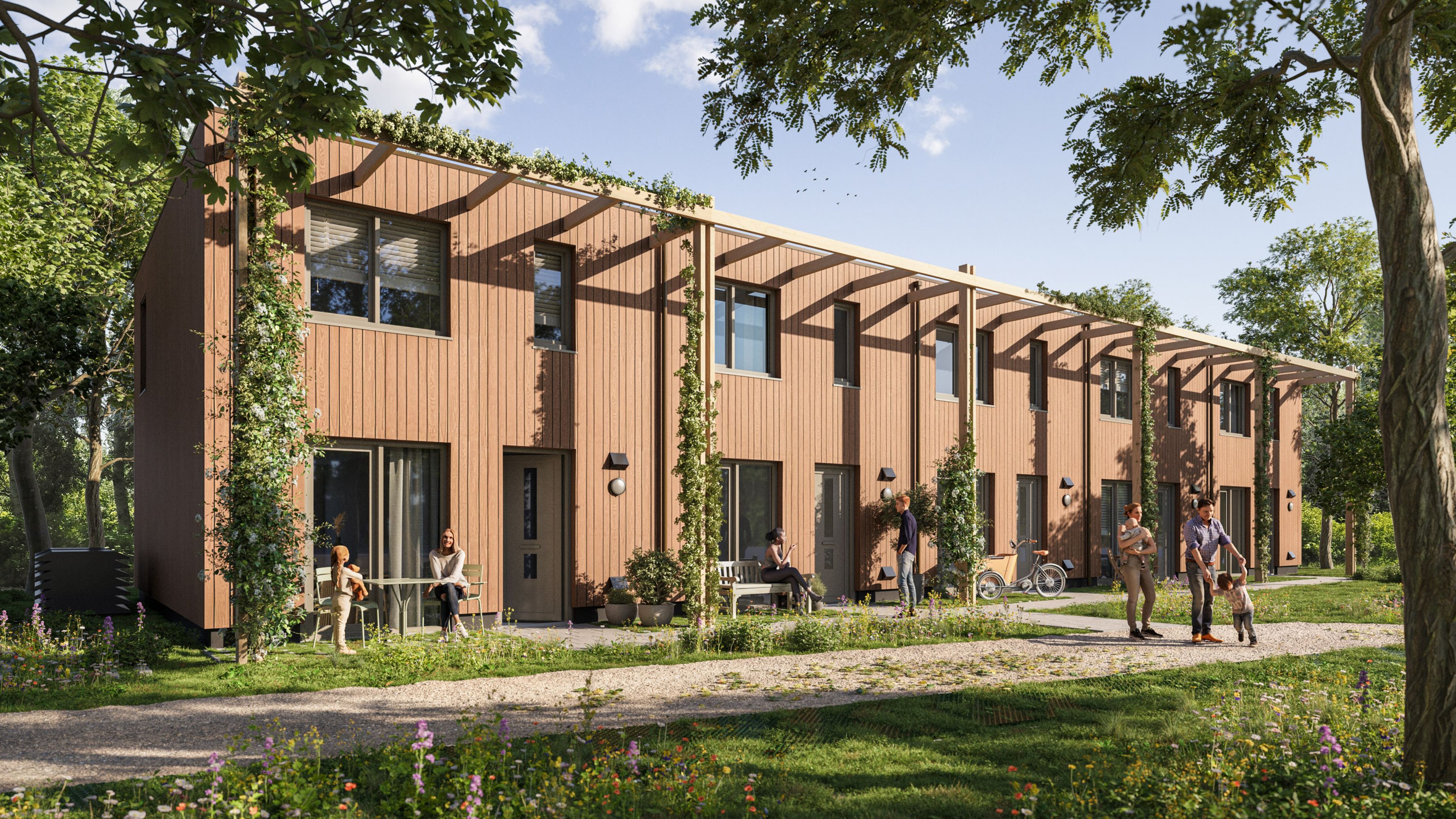 Artist Impression - pergola - woningen Eindhoven - Buurtschap te Veld - special hout - twee- en drielaags plat