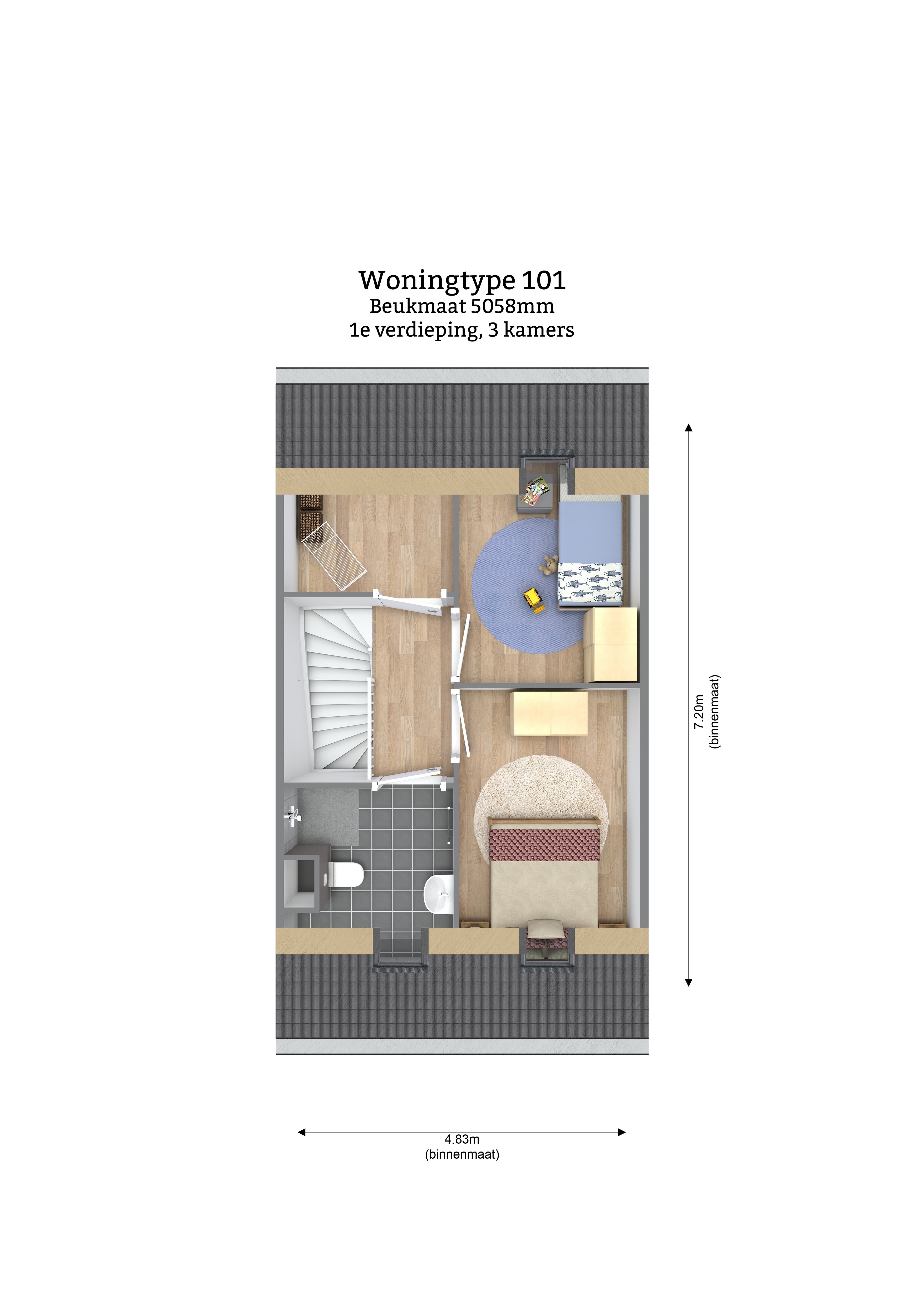 Plattegrond woningtype eenlaags met kap - 101 - beukmaat 5058 - 1e verdieping