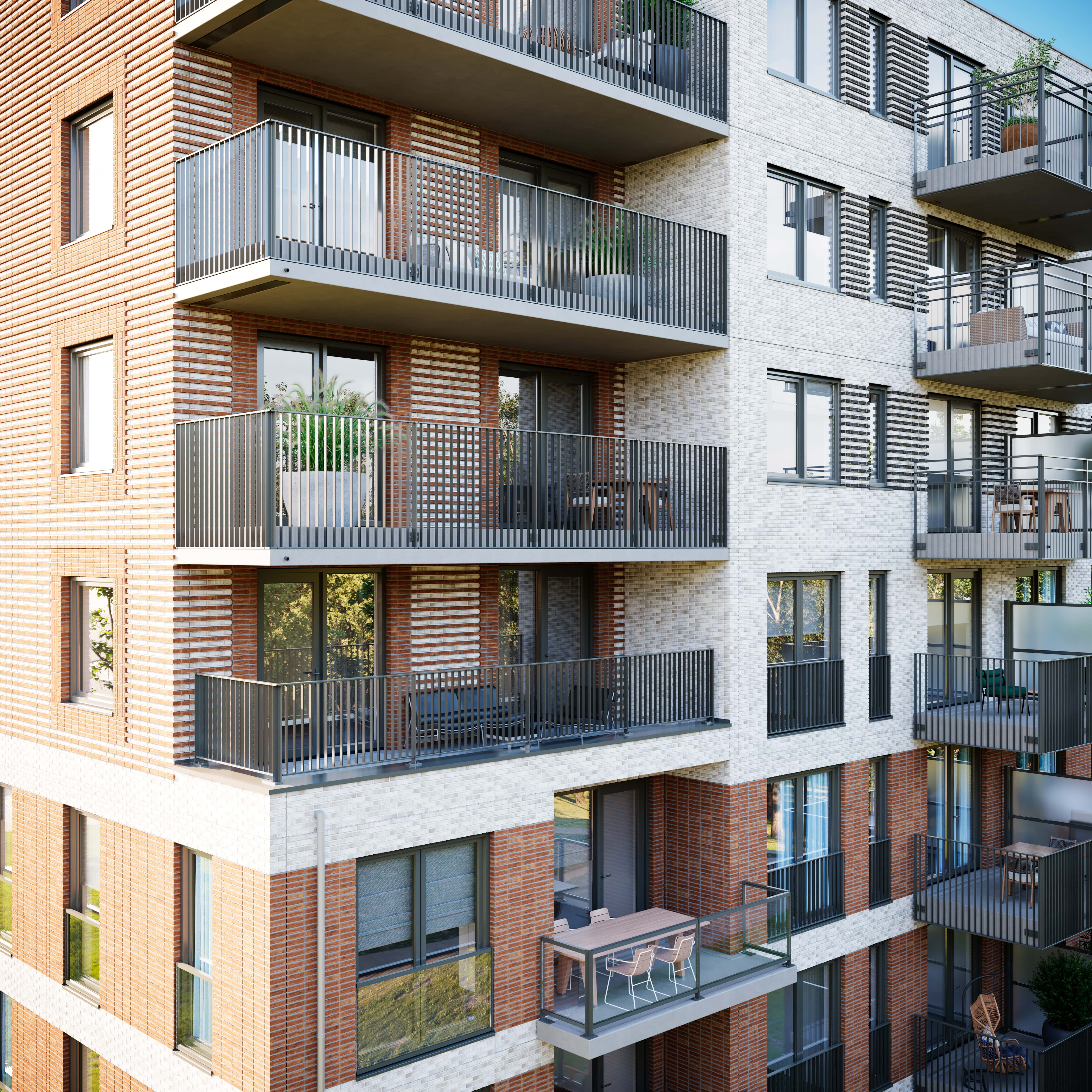 Impressie van een woontoren met set back balkons