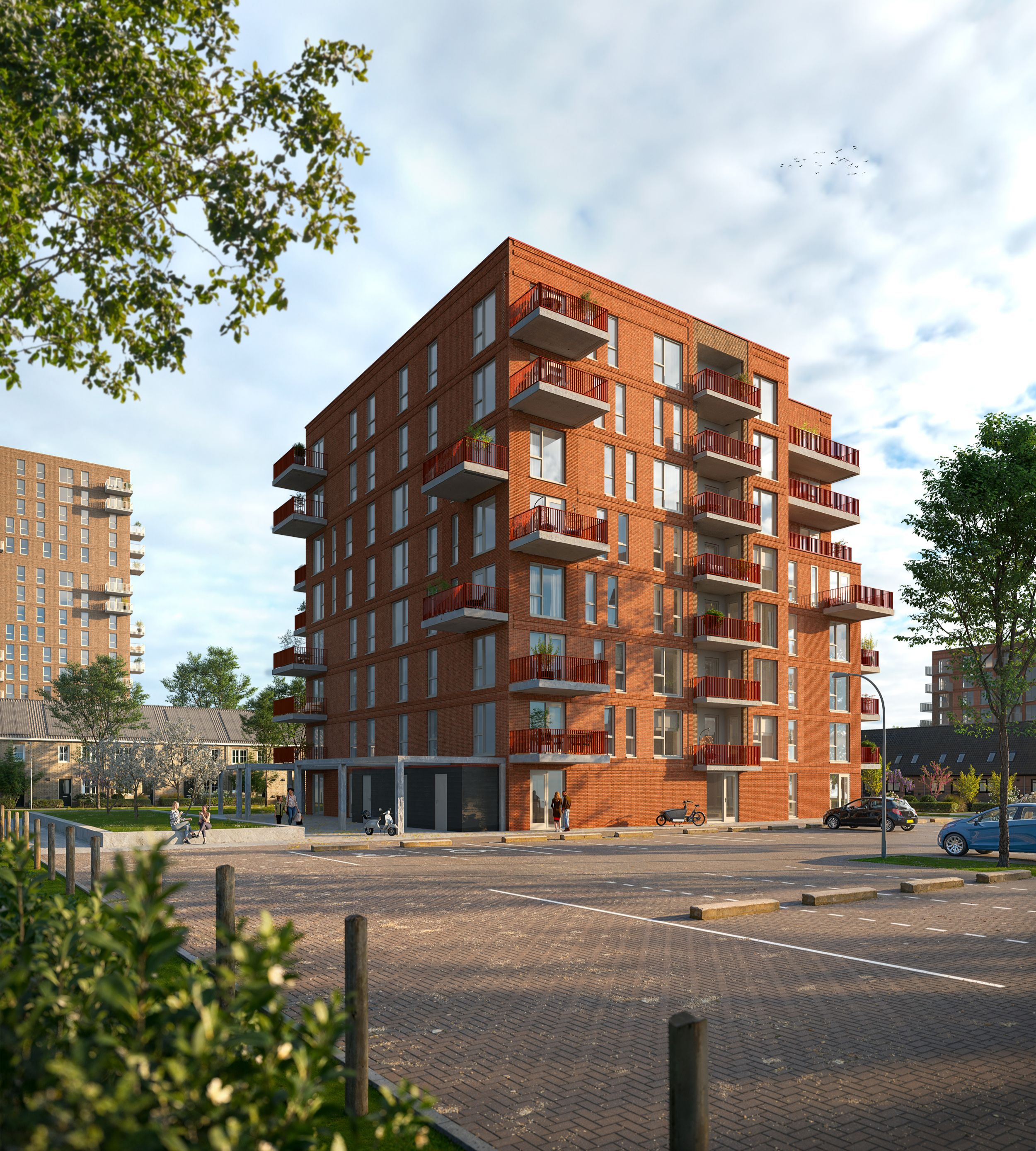 Artist Impression - Woontoren - 8 laags - uitpandig balkon