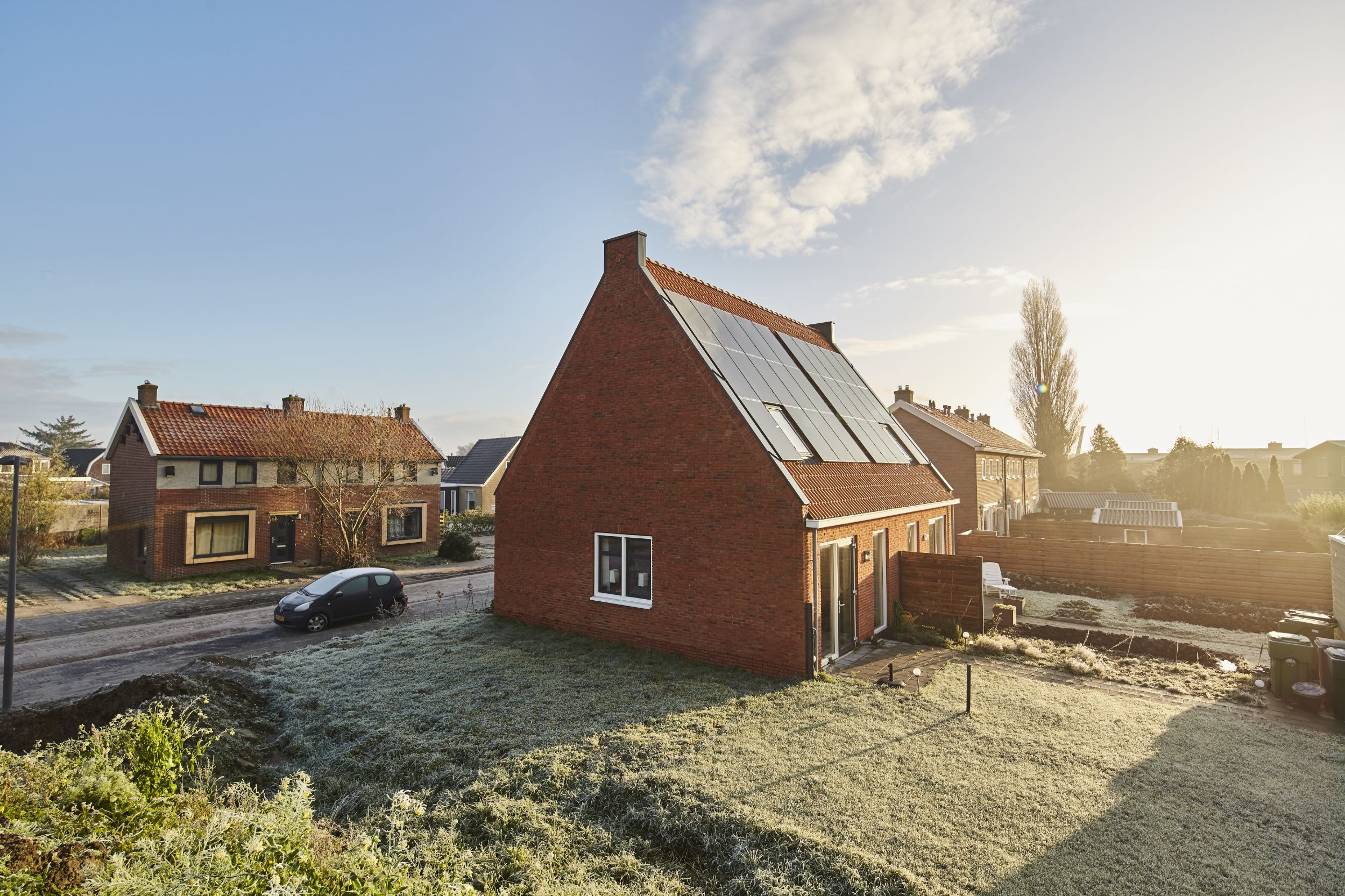Foto van een rij gerealiseerde woning in Akkrum
