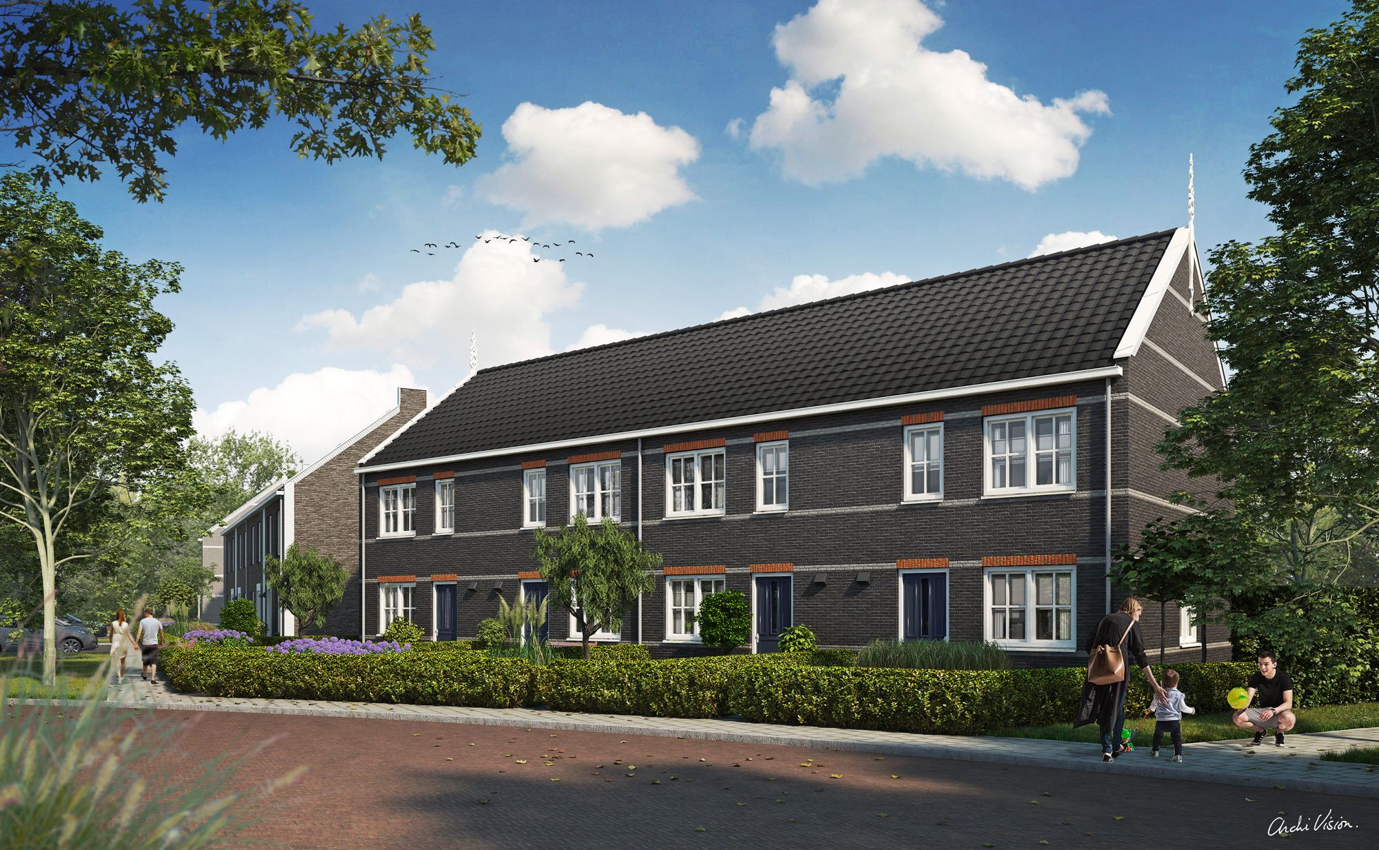 Artist Impression van de tweelaags met kap woningen in Assen